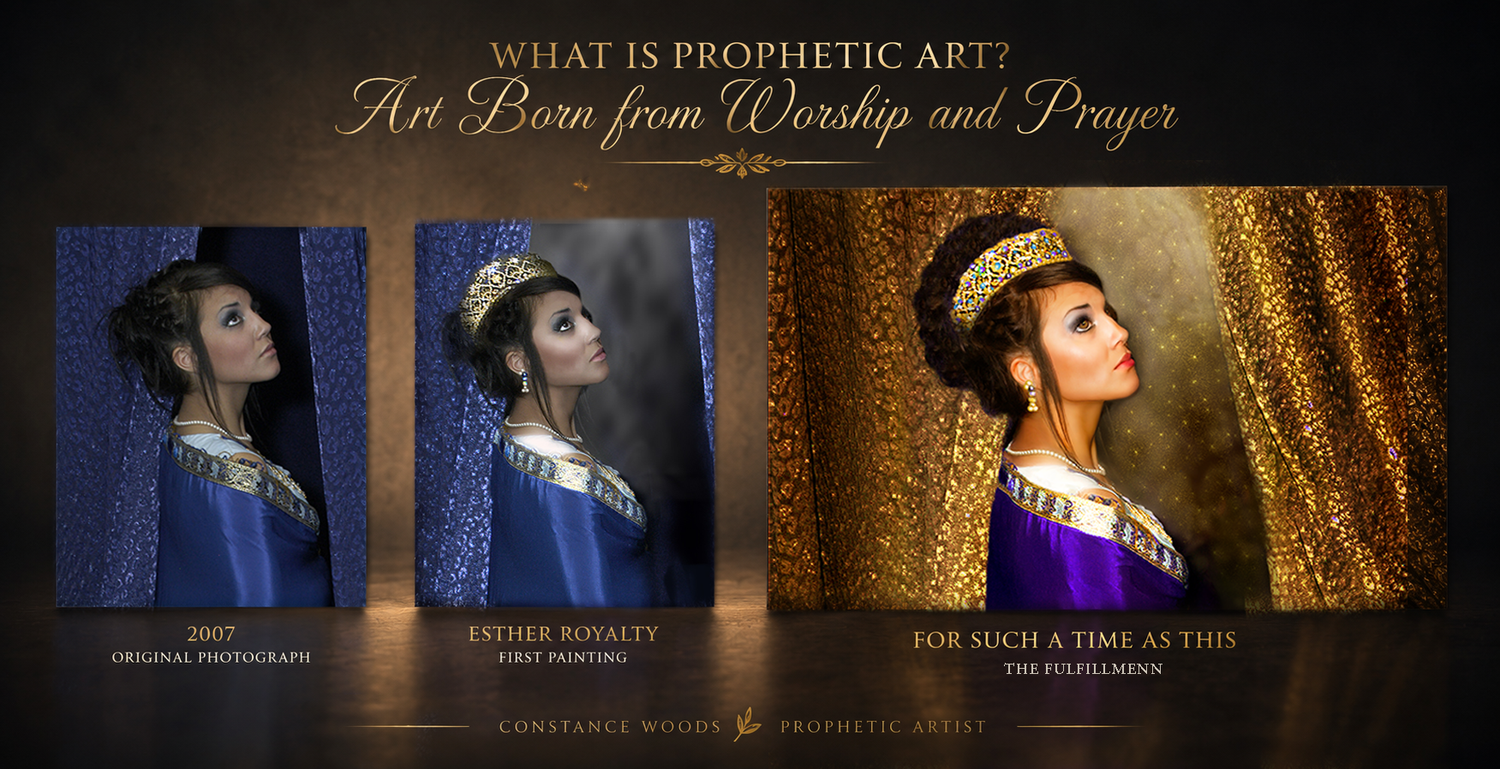 Prophetic art progression from the original Queen Esther photograph to For Such a Time as This by Constance Woods