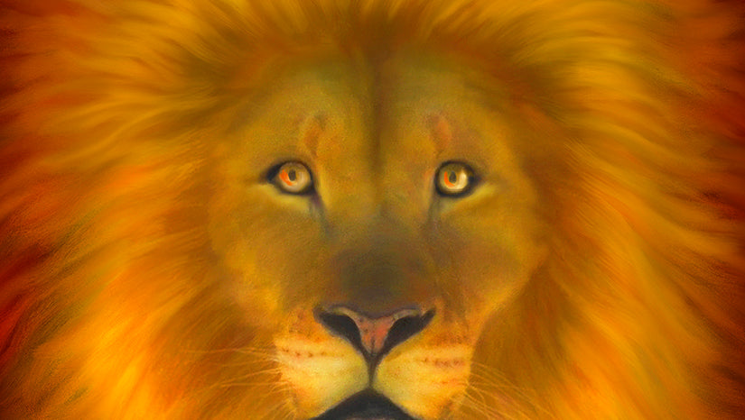 Silk mantle worship flag featuring Lion of Judah fire in eyes artwork